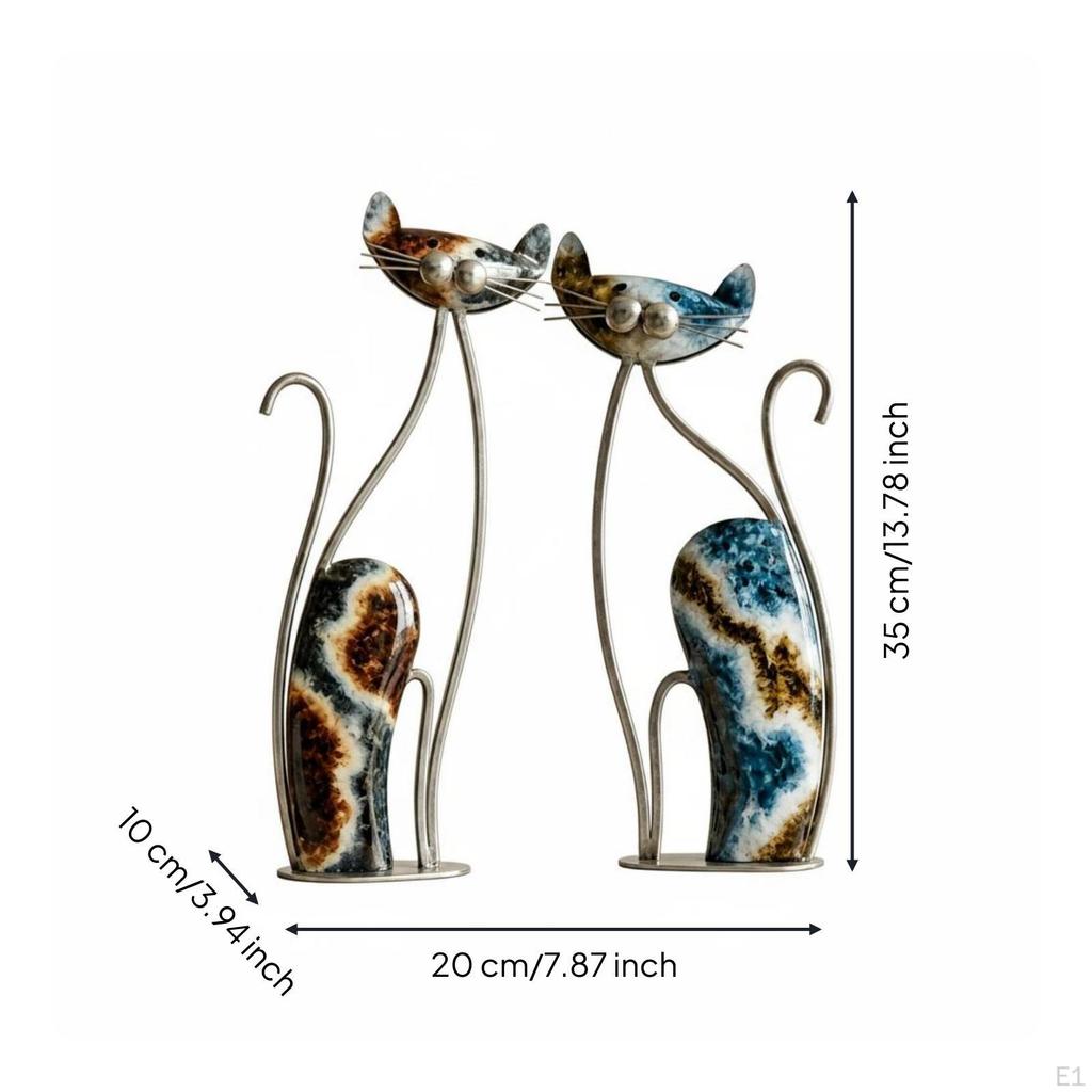 2 Pieces Metal Feline Ornaments Nordic Style Timeless Cat Figure Decors Artistic House Decorations