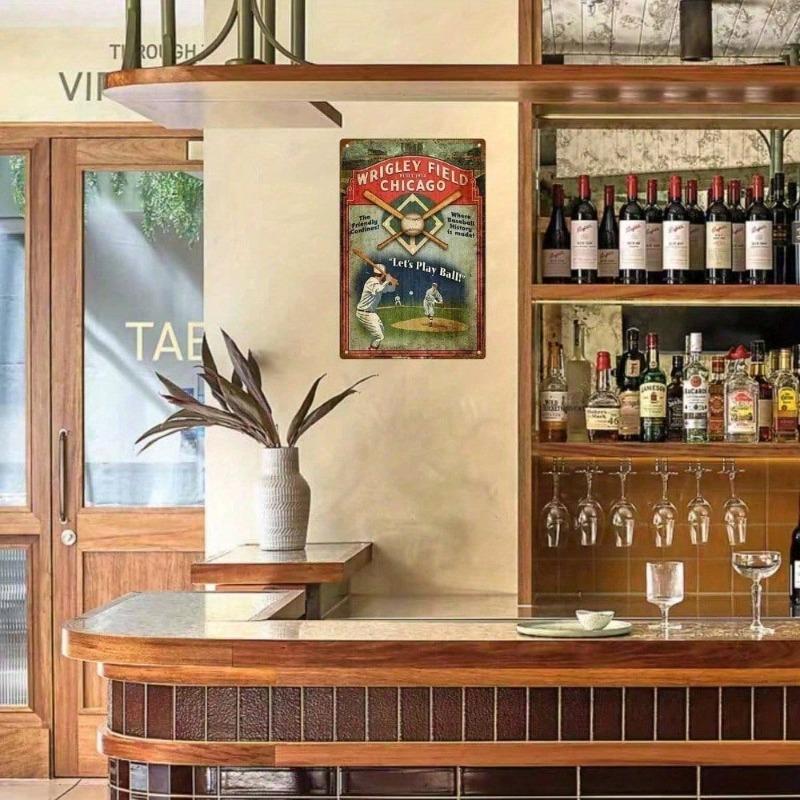 Chicago Cubs Vintage Metal Wall Sign 8x12 Inches, Wrigley Field Retro Tin Sign for Sports Bar & Man Cave, Classic Baseball Home