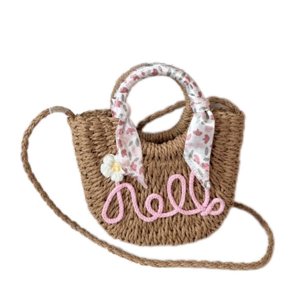 Moon Shaped Woven Underarm Bag Ribbon Knitted Shoulder Bag Fashion Beach Straw Bag  Travel