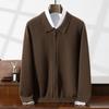 2025 Men's Wool Cardigan: Pure Wool, Lapel, Solid Color, Business Casual, Thick Winter Sweater.