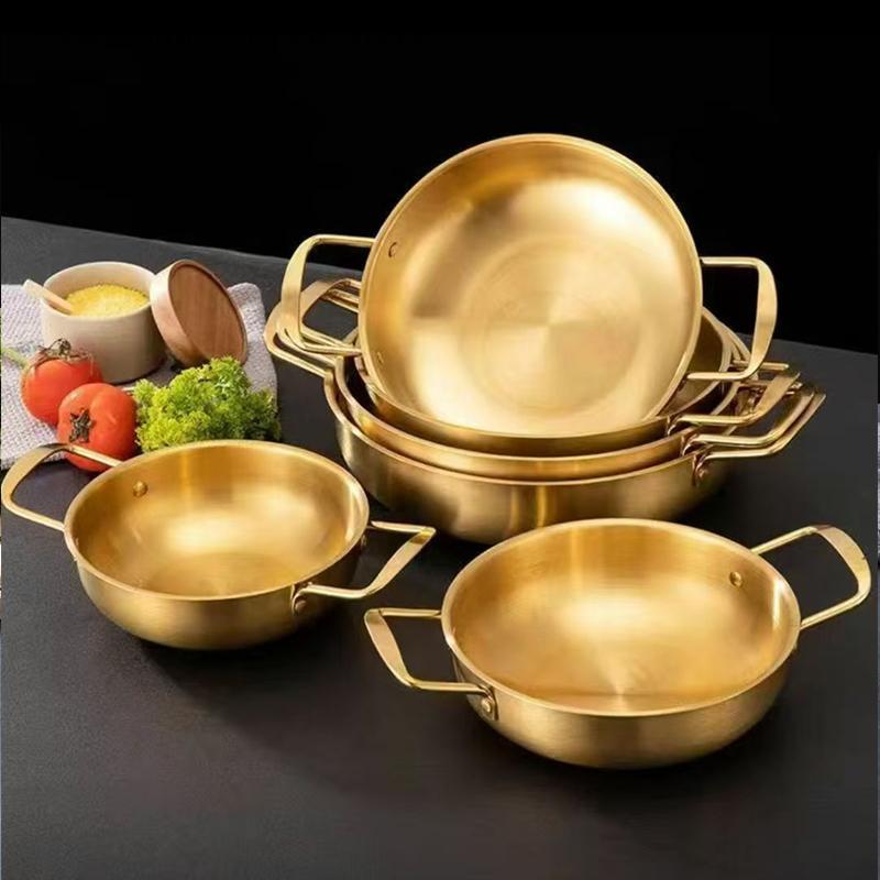 Solid Korean Stainless Steel Noodle Pot; Frying Pans; Long-lasting Cooking Pots; Seafood Snack Plate Kitchen Tools.
