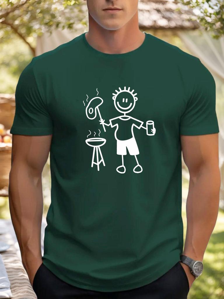 Barbecue Cartoon Character Print 100Cotton Men Woment Tshirt Summer Autumn Daily Sports Party Casual Loose Street Short Sleeve