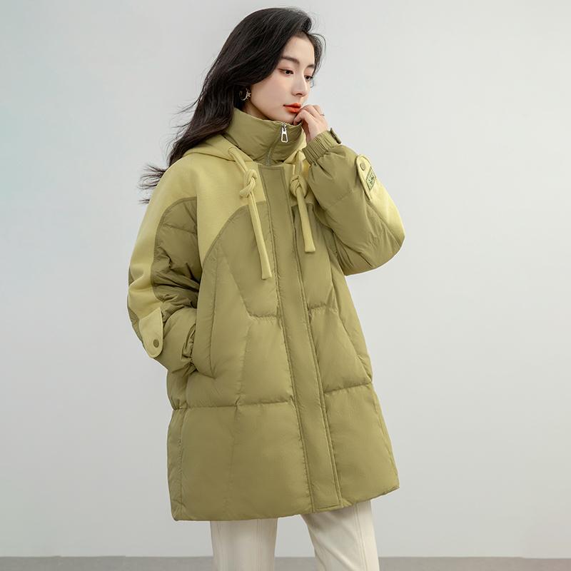High Quality Down Jacket for Women, Mid-length, Autumn and Winter New Style, Patchwork Fabric, Stand Collar Coat