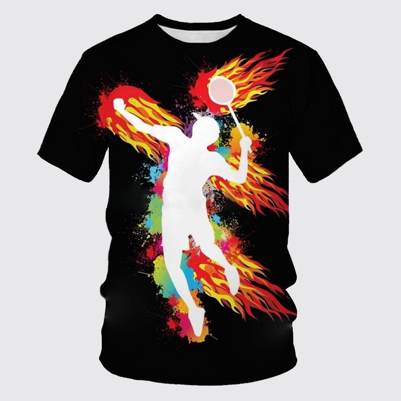 T-shirt Imprimé 3D Hot Blood Badminton Vêtements de Sport Loisir Streetwear T-shirt Oversize Manches Courtes Pulls Haut
