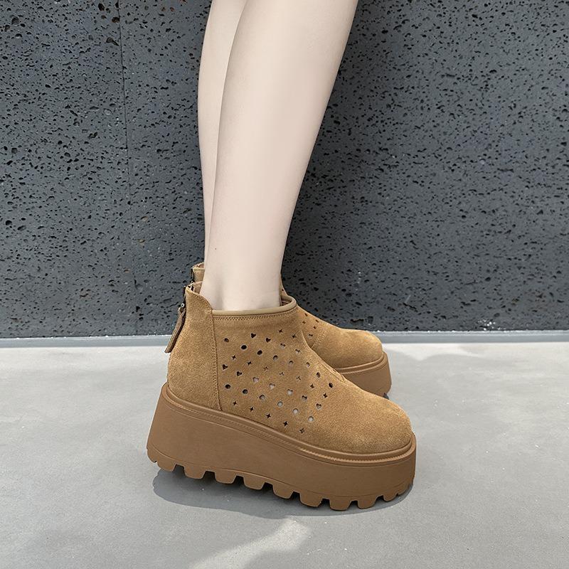 Cool Boots Women's Thick Soles Increase In Height, One Pedal Cigarette Boots Summer New Non-slip Muffin Bottom Hollow Breathable Short Boots