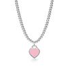 Heart-Shaped Enamel Cross Chain Necklace with Peach Heart Beads for Women - Fashionable Classic Style