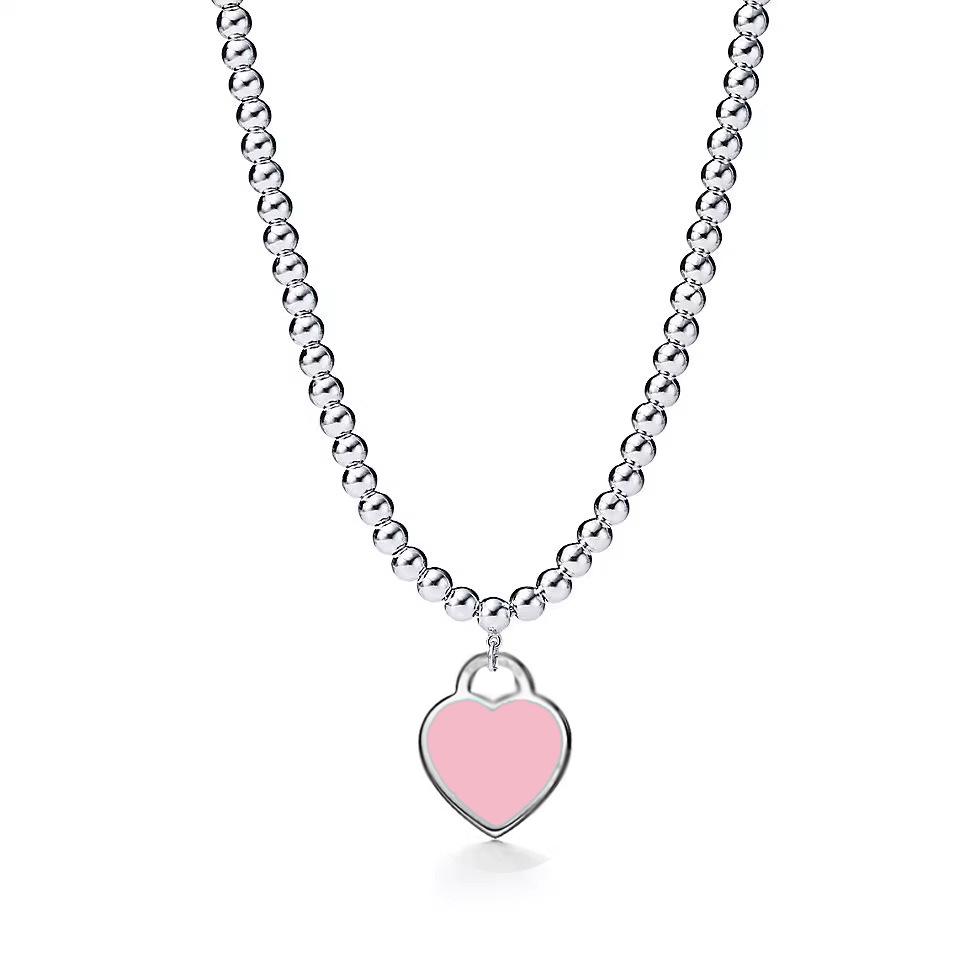 Heart-Shaped Enamel Cross Chain Necklace with Peach Heart Beads for Women - Fashionable Classic Style