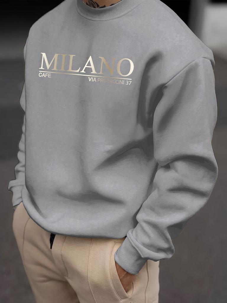 Herren Herbst und Winter Lässiger Lockerer und Modischer Bedruckter Langärmeliger Rundhals-Sweatshirt Vielseitig