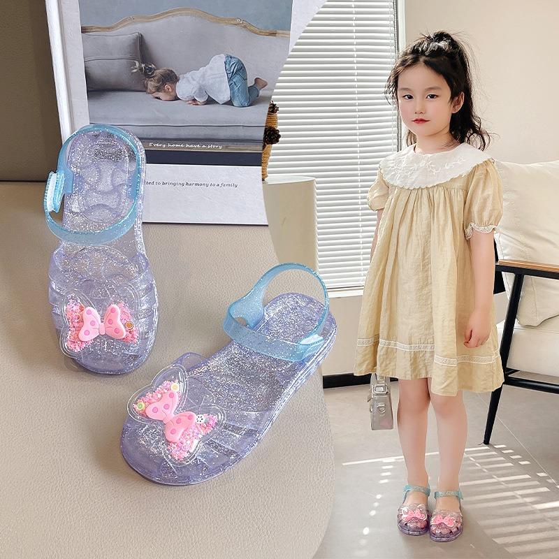 New girls sandals playing with water beach shoes soft-soled bag head hole shoes year-old children's jelly princess shoes summer