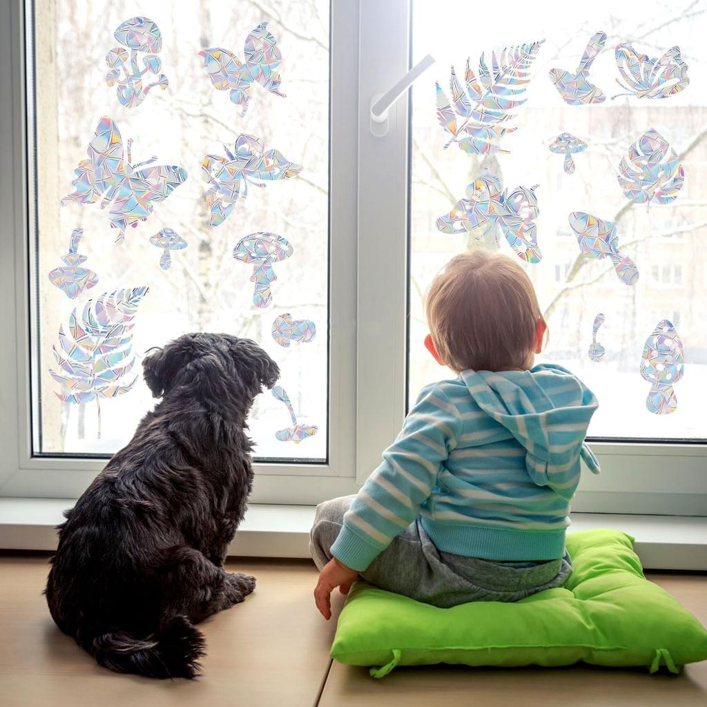 4 Sheets Anti Collision Window Clings, Rainbow Reflection Window Sticker To Prevent Bird Strikes Bird Alert Static Decals Window Strike Prevention