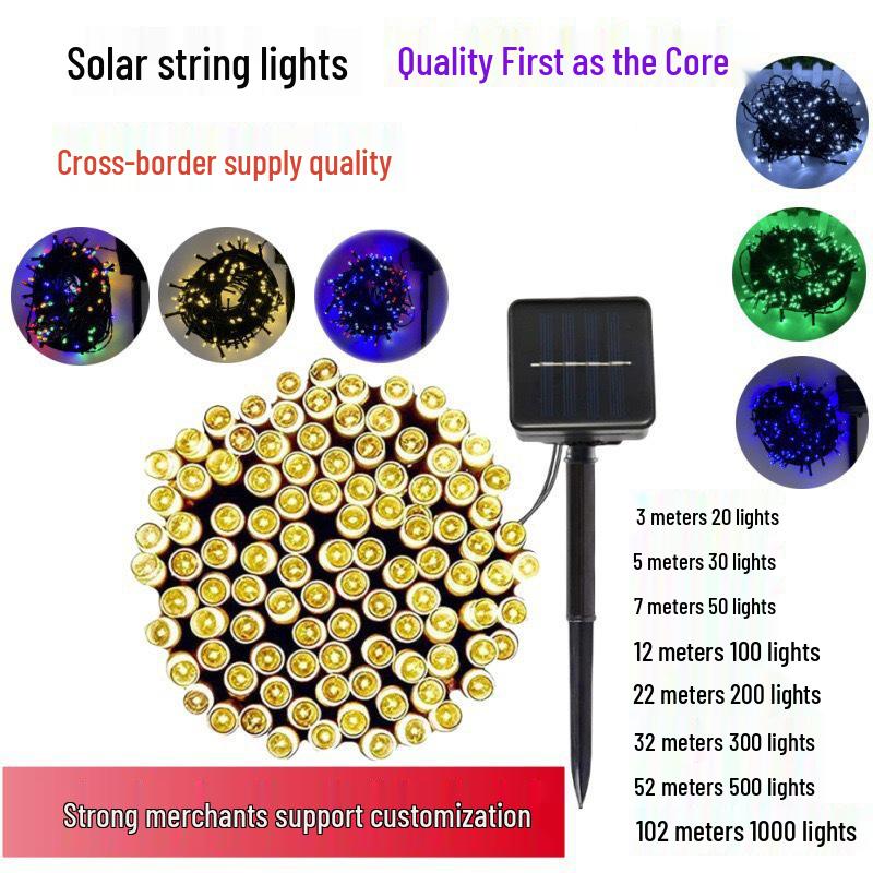 Remote-Controlled Solar Fairy String Lights, Waterproof, Dark Green Wire, Ideal for Christmas, Courtyard, and Camping Decorations.