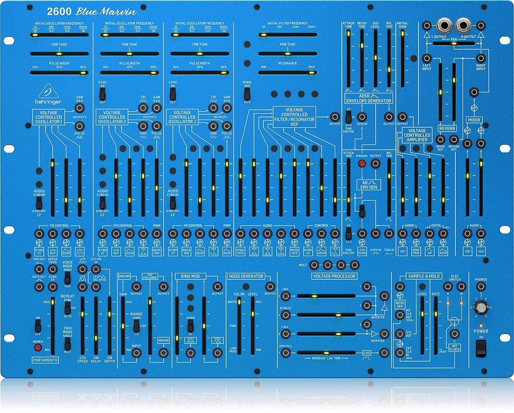 Behringer Analogsynthesizer, Blaues Modell, 8U-Rackmontage, Mechanischer Federhall, 2600 BLUE MARVIN, Halbmodular