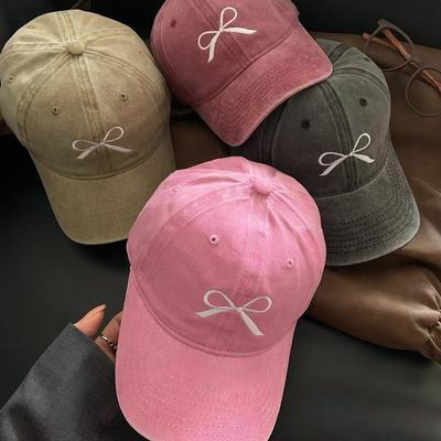 Bow Embroidered Baseball Cap for Women In Spring New Washing Old American Retro Wide Brimmed Face Cap Student