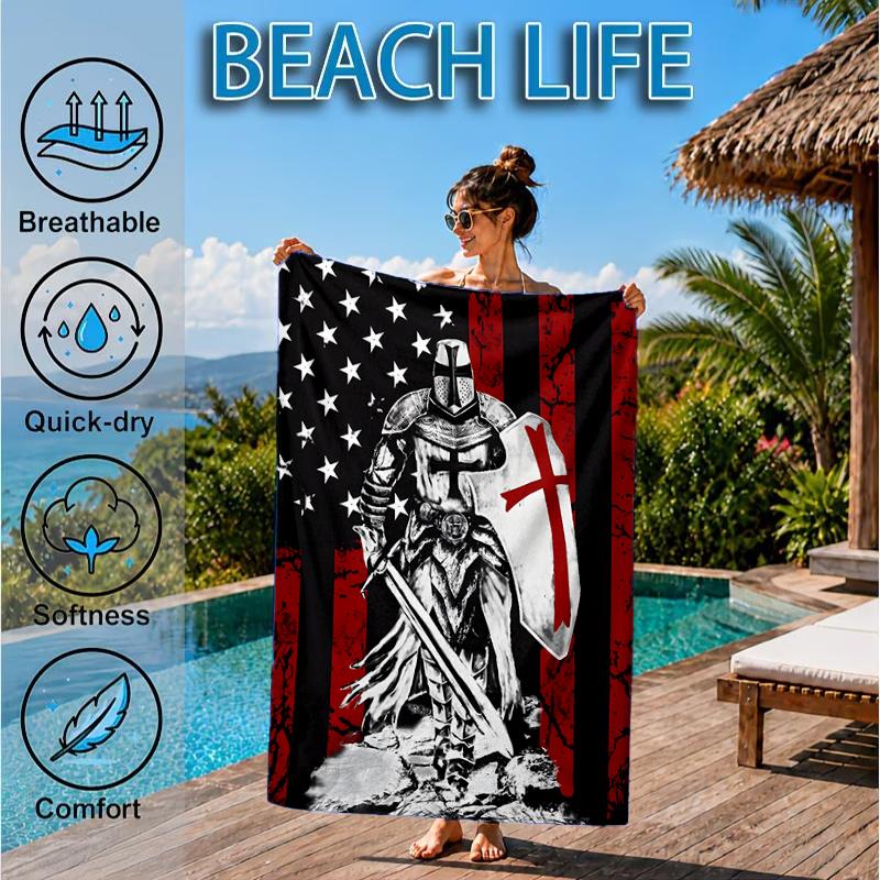 Knightly Valor And Patriotism Beach Towel, Microfiber Beach Towel, Perfect For Pool, Beach, Travel, Home Decor Beach Party Fan gifts