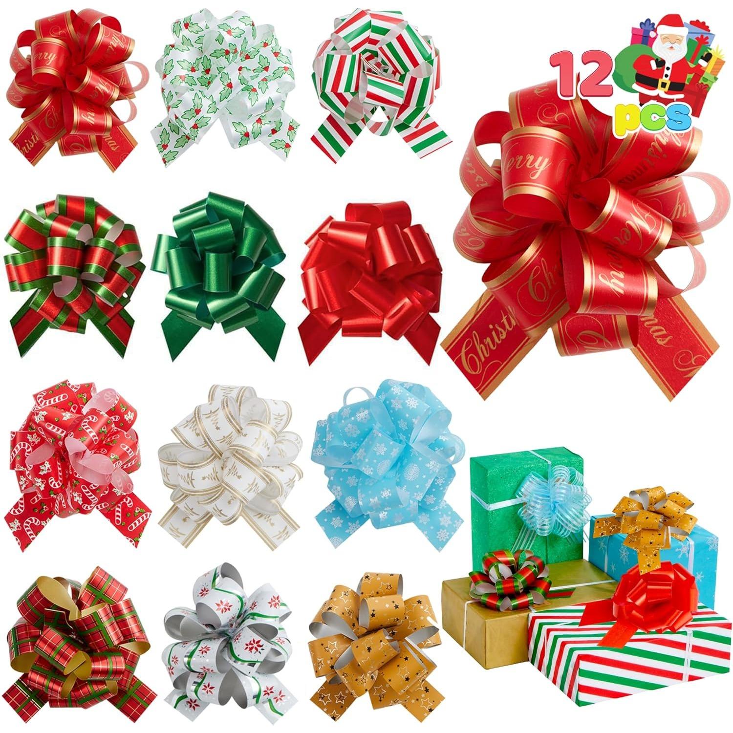 

JOYFY 12 PCS Large Christmas Pull Bows with Ribbon for Gift Wrapping and Tag Christmas Tree Wine Bottles Boxing Day Decorations