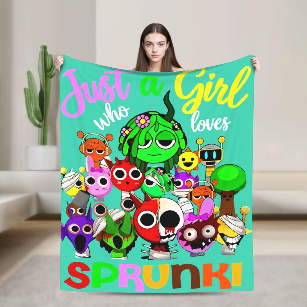 Sprunki Spiel-Flanelldecke, originelle Kuscheldecke für Zuhause, Hotel, Sofa, 125 x 100 cm, flauschig, dünn, Steppdecke