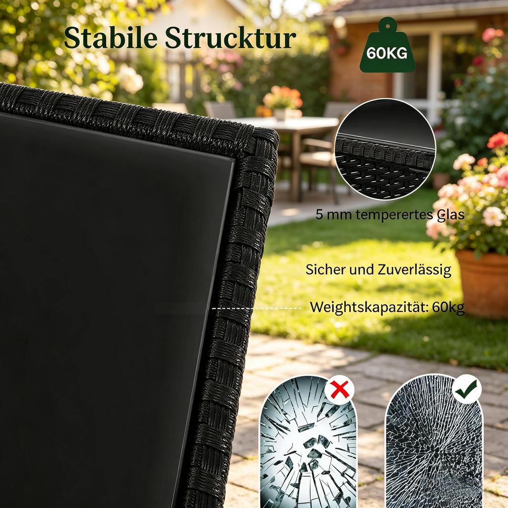 Rattan Garden Table, Small Side Table, Patio Table with Storage Space, Coffee Table