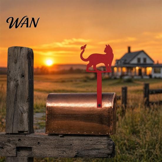 Outdoor Mailbox Sign Yard Iron Signage with Fixed Holes, Metal Cat Butterfly Decoration, Hole for Wood Leather Mailboxes Mounting
