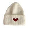 Heart Embroidered Knit Beanie Soft Cotton Hat For Women Warmth Winter