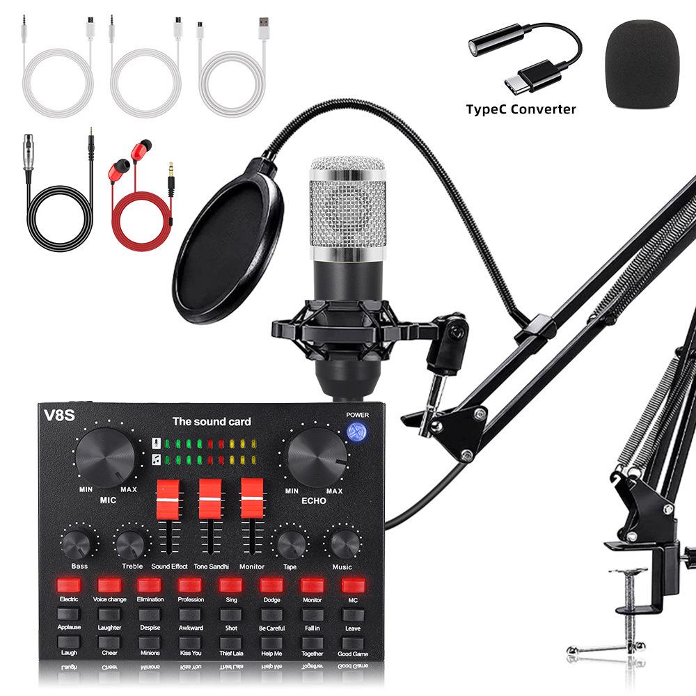 Custom Condenser Microphone & Sound Card Set for Podcasts, Live Broadcasts & Computer Use (v8)