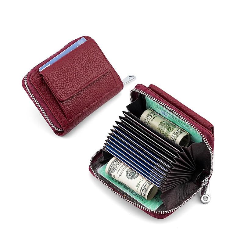 Portfel z prawdziwej skóry blokujący RFID dla mężczyzn i kobiet, wieloslotowy etui na karty z kieszonką na monety, minimalistyczny design