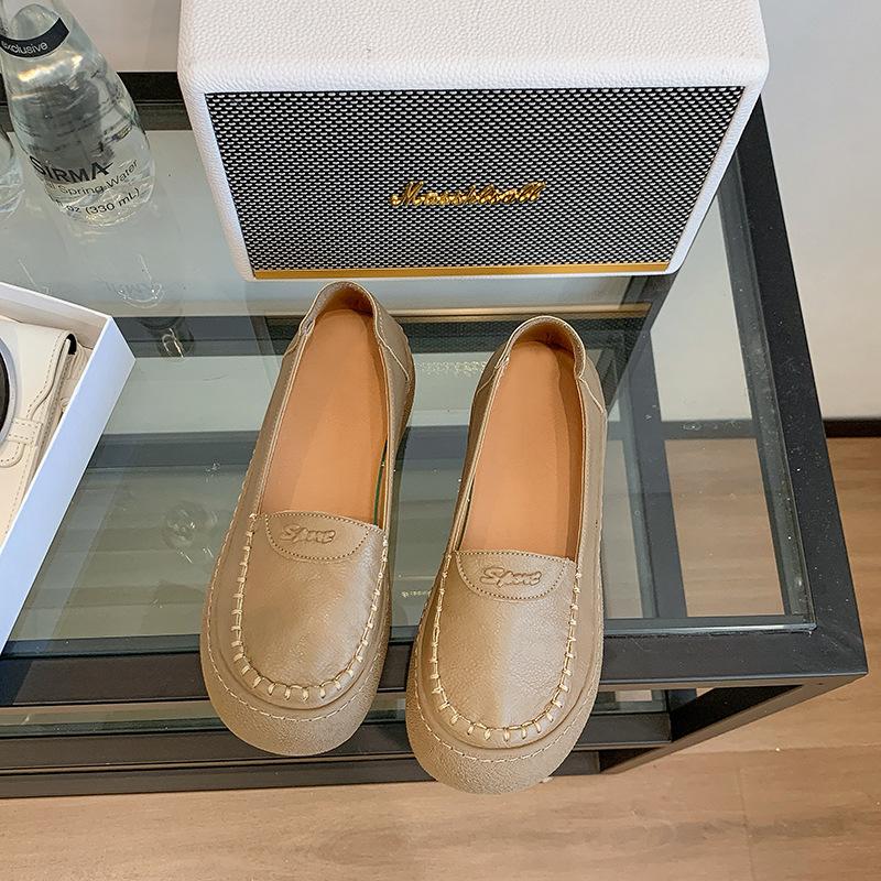 

2025 весна и осень искусственная кожа мягкая подошва для среднего и пожилого возраста мама круглый носок одинарная обувь повседневная и удобная универсальная на плоской подошве 41 хаки