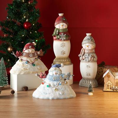 New Christmas Cute Snowman Doll Ornaments European Style Home Room Desktop Glowing Decorations Resin Crafts