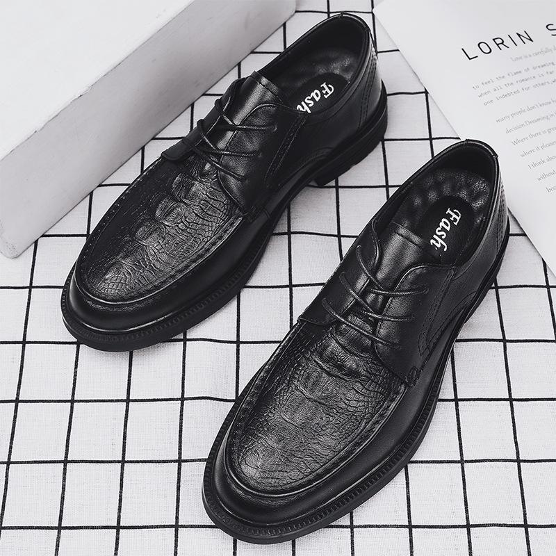 

Business leather shoes men s trendy dad shoes, first-layer cowhide alligator pattern office men s height-increasing wedding shoes 44 чёрный