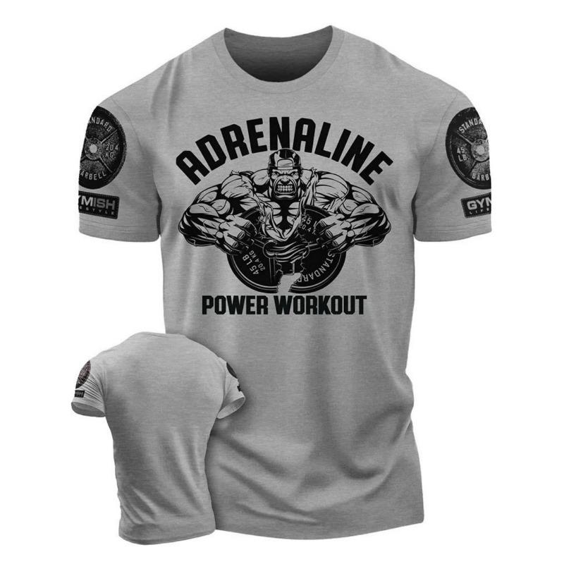 Summer European and American Men's Gym Muscle Training Letter Print Soft and Breathable Round Neck