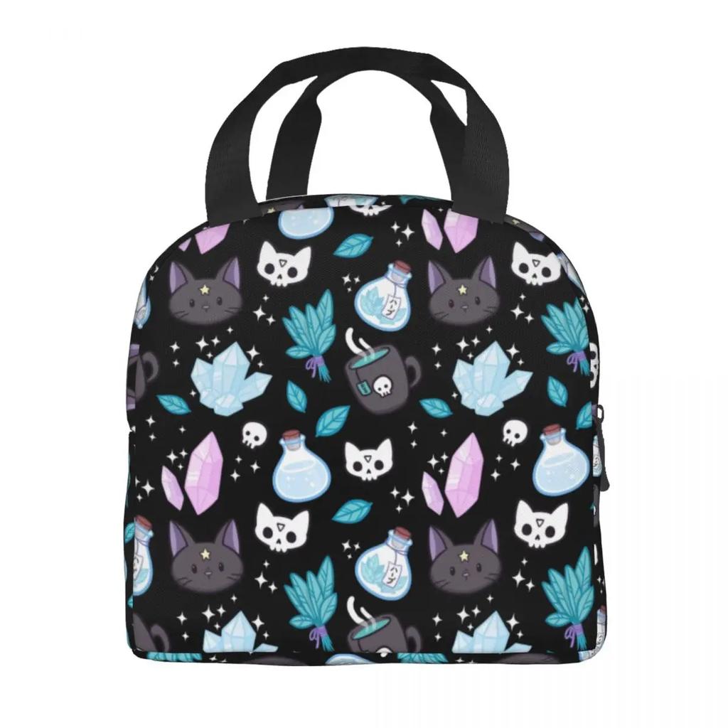 Herb  Insulated Lunch Tote Bag for Women Halloween Witchy Spooky Cat Cooler Thermal Food Lunch Box Outdoor Camping Travel