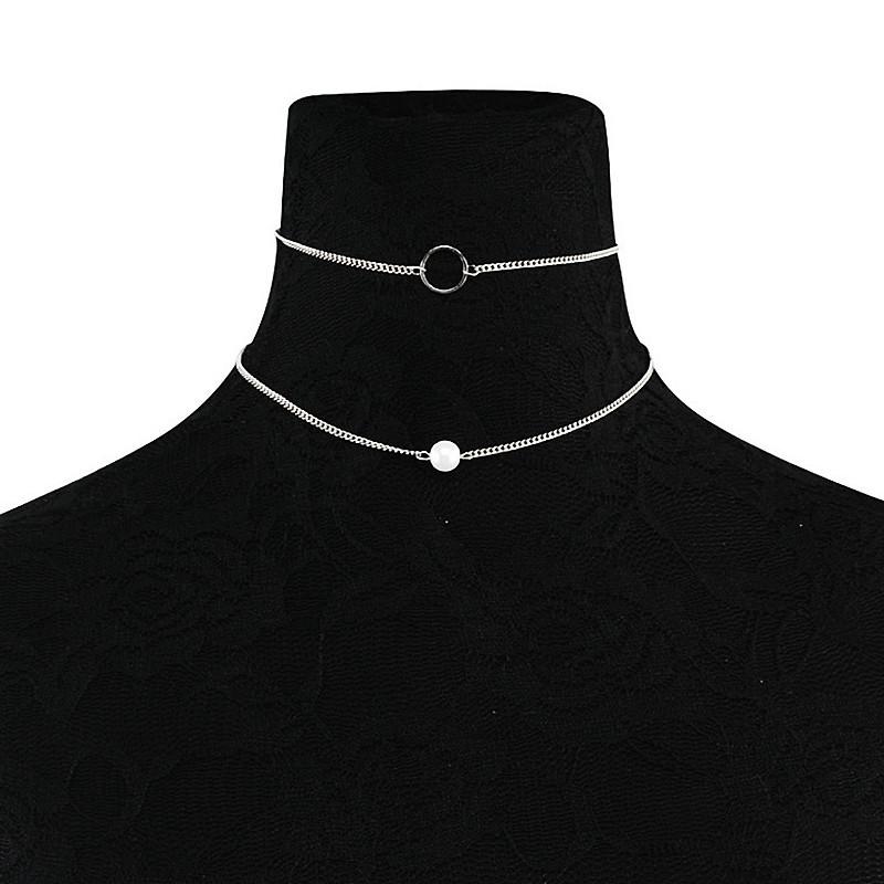 Fashion versatile trend suit accessories women, multi-layer simple hollow circle pearl necklace