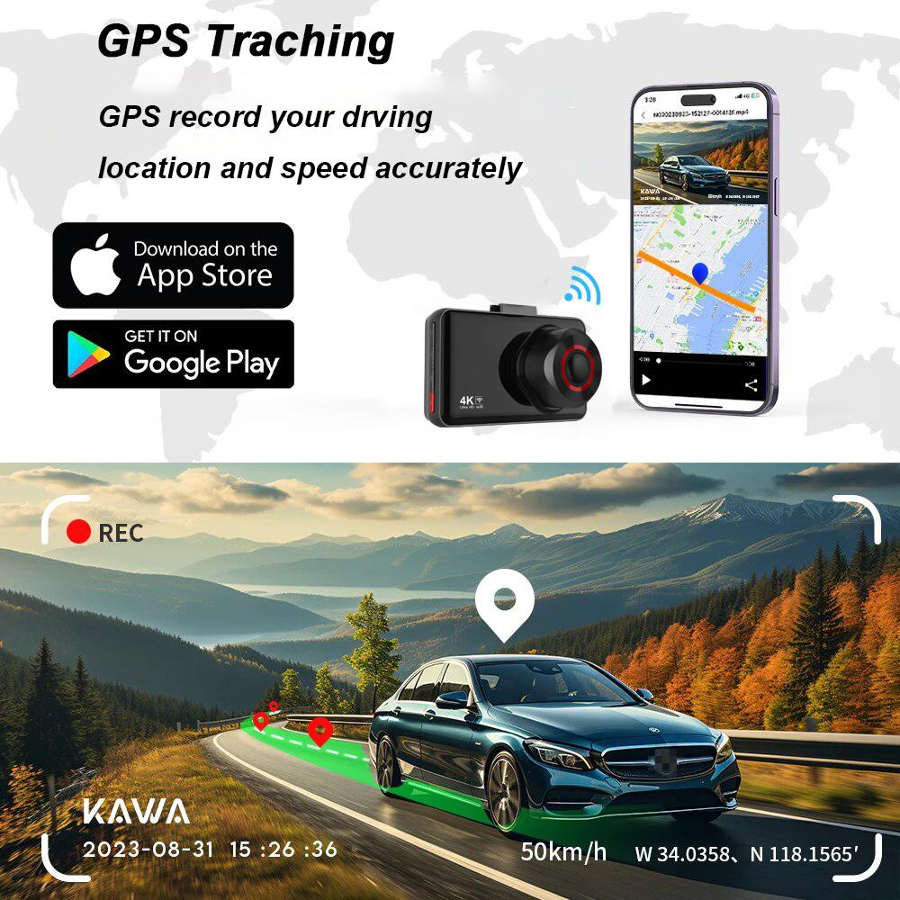 4K Car Dvr Video Recorder GPS Wifi Front and Rear Camera DashCam for Cars for Vehicle Rear View Camera Parking Monitor Black Box