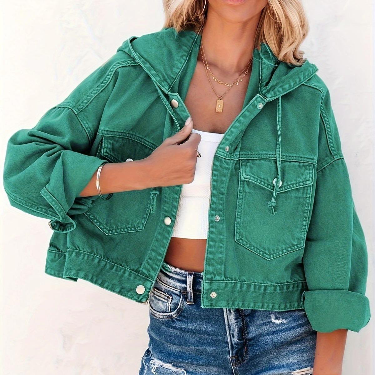 

Модные женские куртки, джинсовая куртка с капюшоном, женские винтажные джинсовые пальто, повседневная верхняя одежда с длинными рукавами, женская уличная одежда XXL зелёный