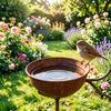 Metal Bird Bath for Outside, Rusty Rain Catcher Garden Stake, Vintage Free Standing Bird Feeder And Bath Bowl for Lawn, Yard, Patio Decor