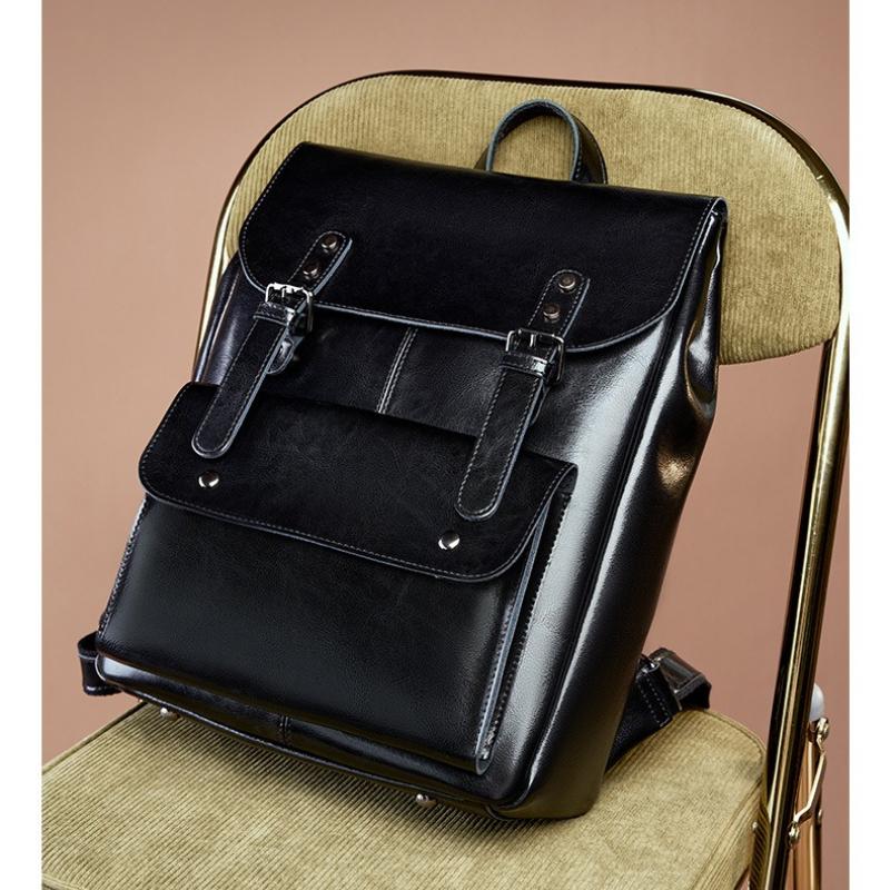 England Style Genuine Leather Women Travel Backpack Large Capacity For 14 Inch Laptop Preppy Style Rucksack Wear Resistant