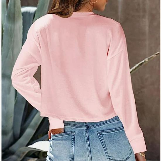 2025 Autumn Women's Solid Color Loose Round Neck Short Hoodie