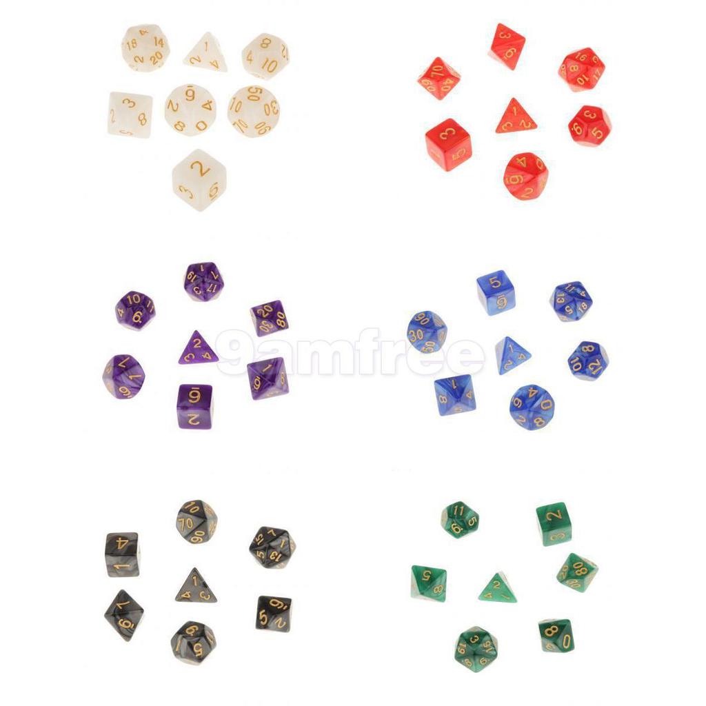 6 Colors Lot Of 7pcs Acrylic Dices Card Board Game Props Multi Sided Set
