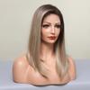 Shoulder Length Straight Lace Wigs Brown Dark Roots Silky Party Synthetic Hair Natural Soft Daily Wigs for Women Heat Resistant