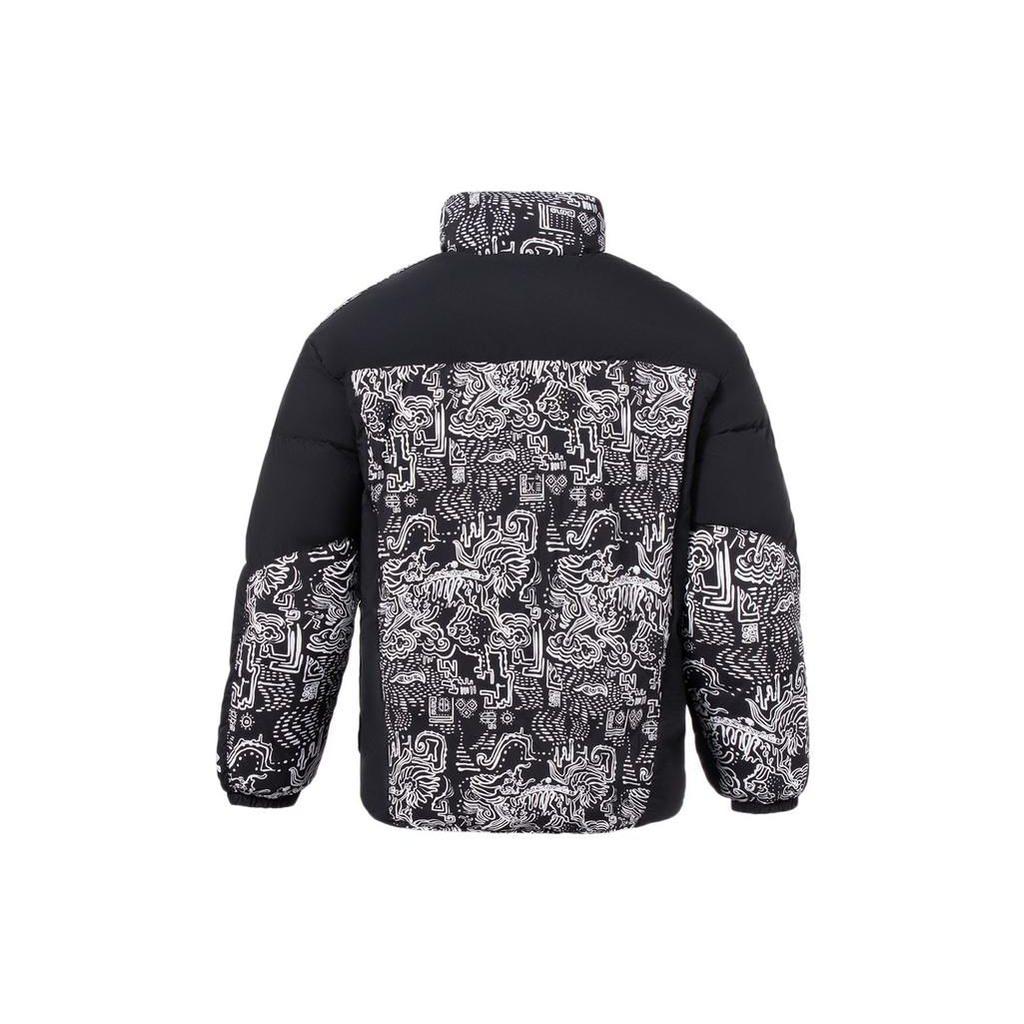 Lining Sports Basketball Series All-Over Print Zipper Stand Collar Long Sleeve Down Jacket Men Jacket Black AYMR065-1