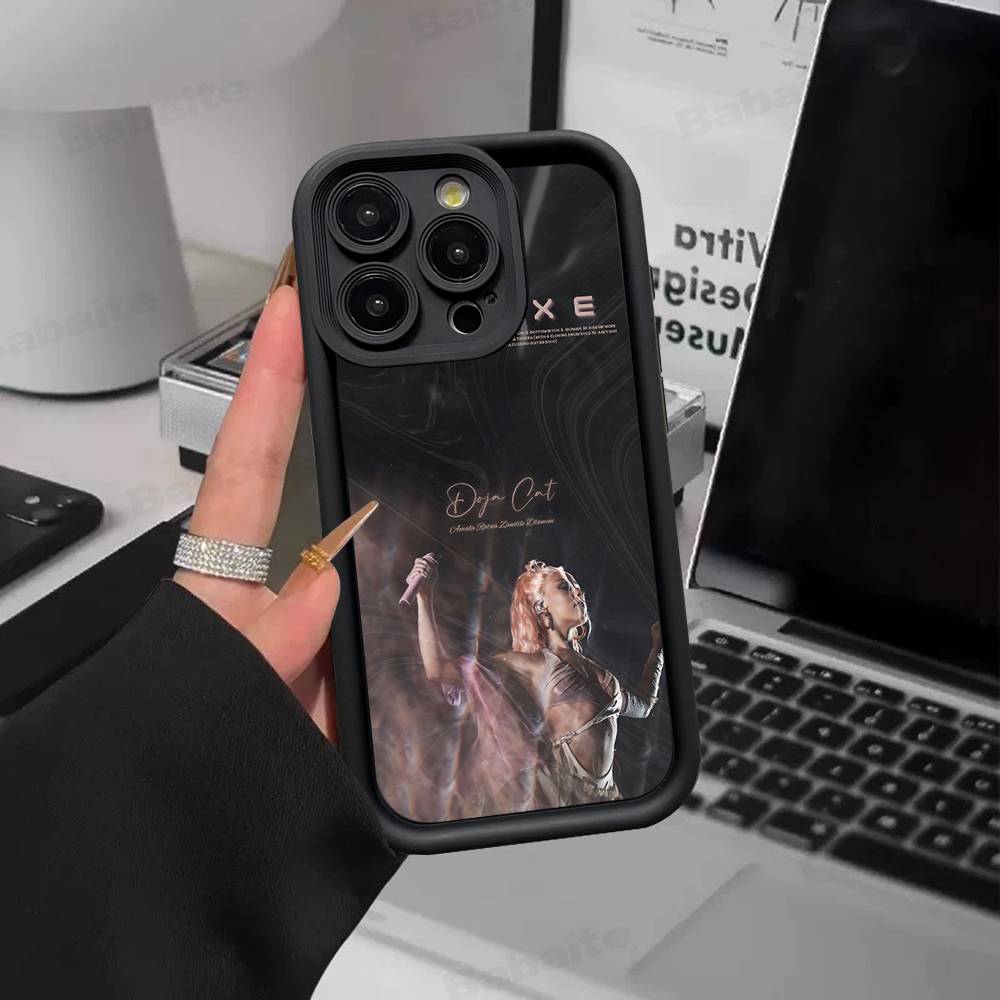 Doja Singer C-Cat Silicone Soft Phone Case For IPhone 17 16 15 14 Plus 13 12 Mini 11 Black Cover