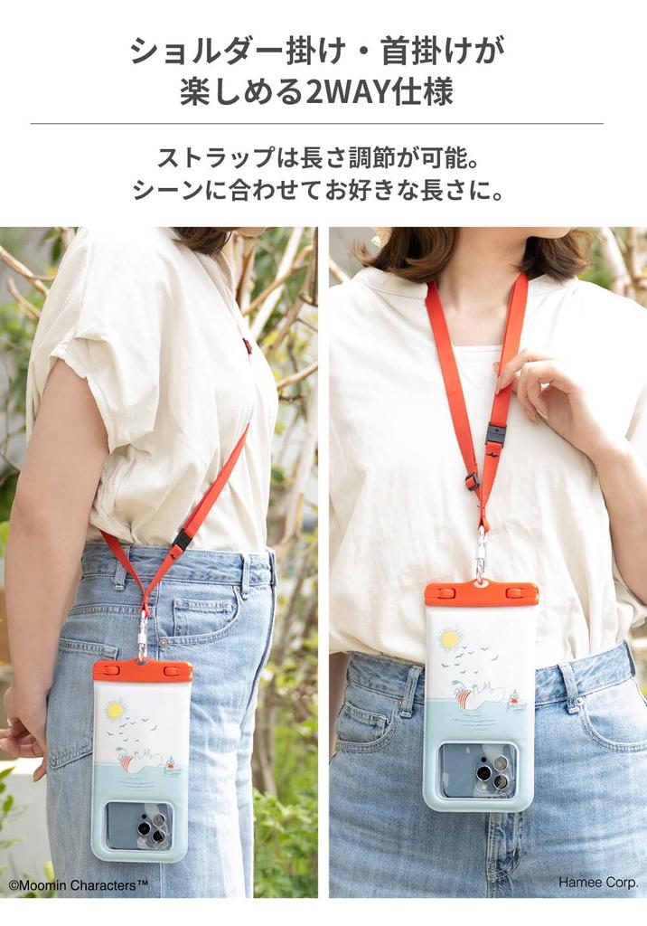 DIVAID Moomin Waterproof Case with Shoulder Strap with iPhone and Android Wide-Size (Moominmamma/Tea Party) [Compatible Smartphones, Floating,