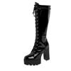 Fashion Patent Leather White Knee High Boots Lace Up Ladies Platform Boots High Heels Fashion Nightclub Patry Shoes Wholesale