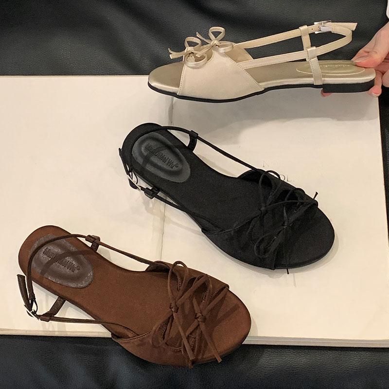 Fashion Female Butterfly-Knot Ladies Flats Sandals Shoes Buckle Strap Fashion Round Toe Footwear Flats Sandals Shoes For Women 2025 New