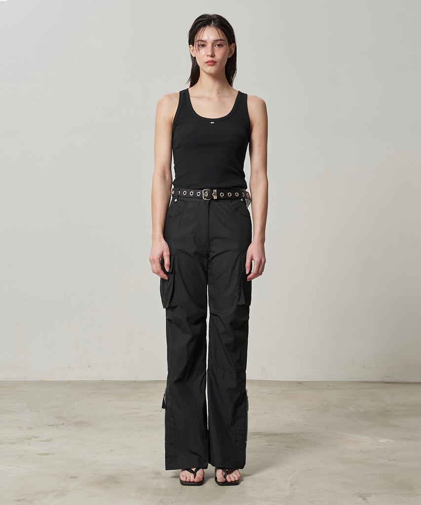 Lense Side Zipper Cargo Bootcut Pants Black