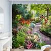 Cortina de Ducha Camino de Jardín Floral Paisaje Natural Arte Decoración de Baño Flores de Primavera Cortinas de Baño para Interior de Hogar Moderno
