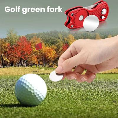 Golf Yeşil Çatal Manyetik Emiş Fonksiyonu Kompakt Boyut Taşınabilir Manyetik Putt Hizalama Topu İşaretleyicisi Katlanabilir Golf Çim Tamir Aleti