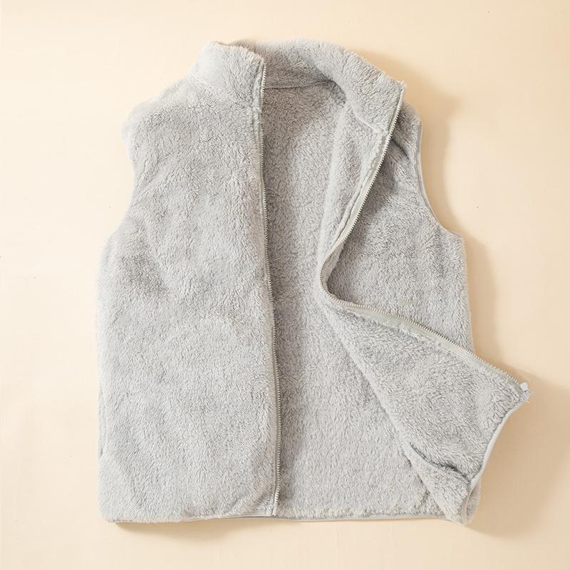 Women's Long Velvet Fce Vest Warm Faionable Svel Coral Velvet Jaet Zipper Closure Regular Length Pure Color