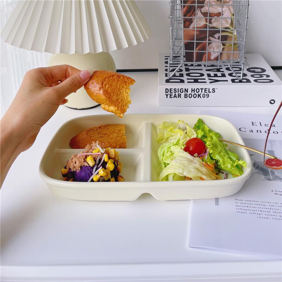 1PC Ceramic Rectangular Three Grid Plate, Innovative Dining Plate, Breakfast and Healthy Low-fat Dining Plate, Home Kitchen