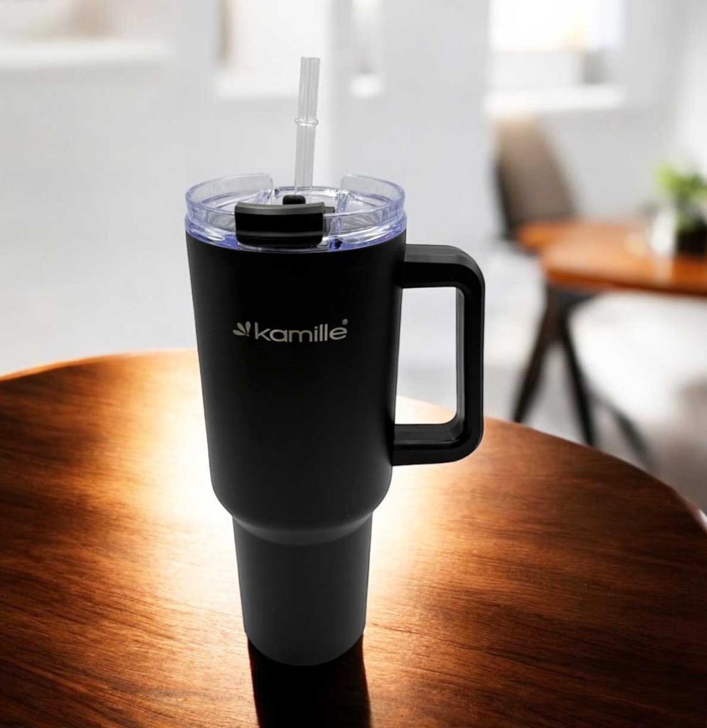 STEEL THERMAL MUG 1200ml WITH HANDLE AND STRAW KM-2172