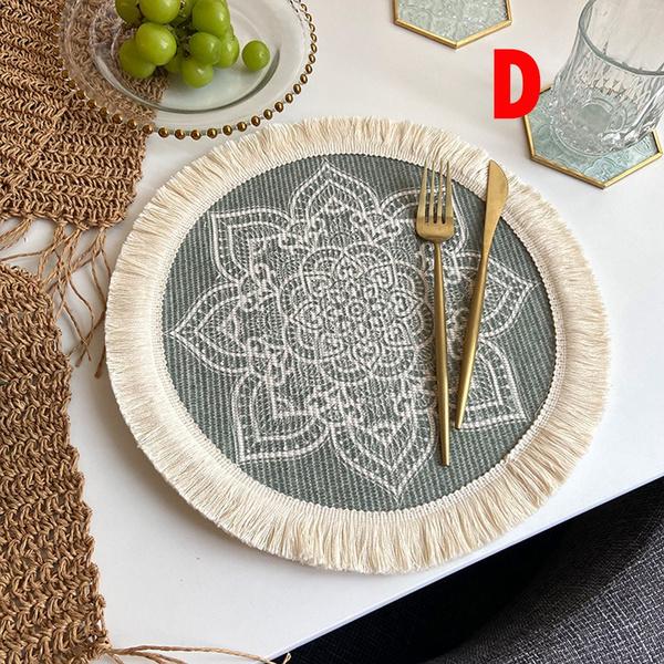 Runde Tischsets, rundes Tischset mit Boho-Quasten für Esstisch, wärmeisolierendes Tischset für die Küche, 33 cm